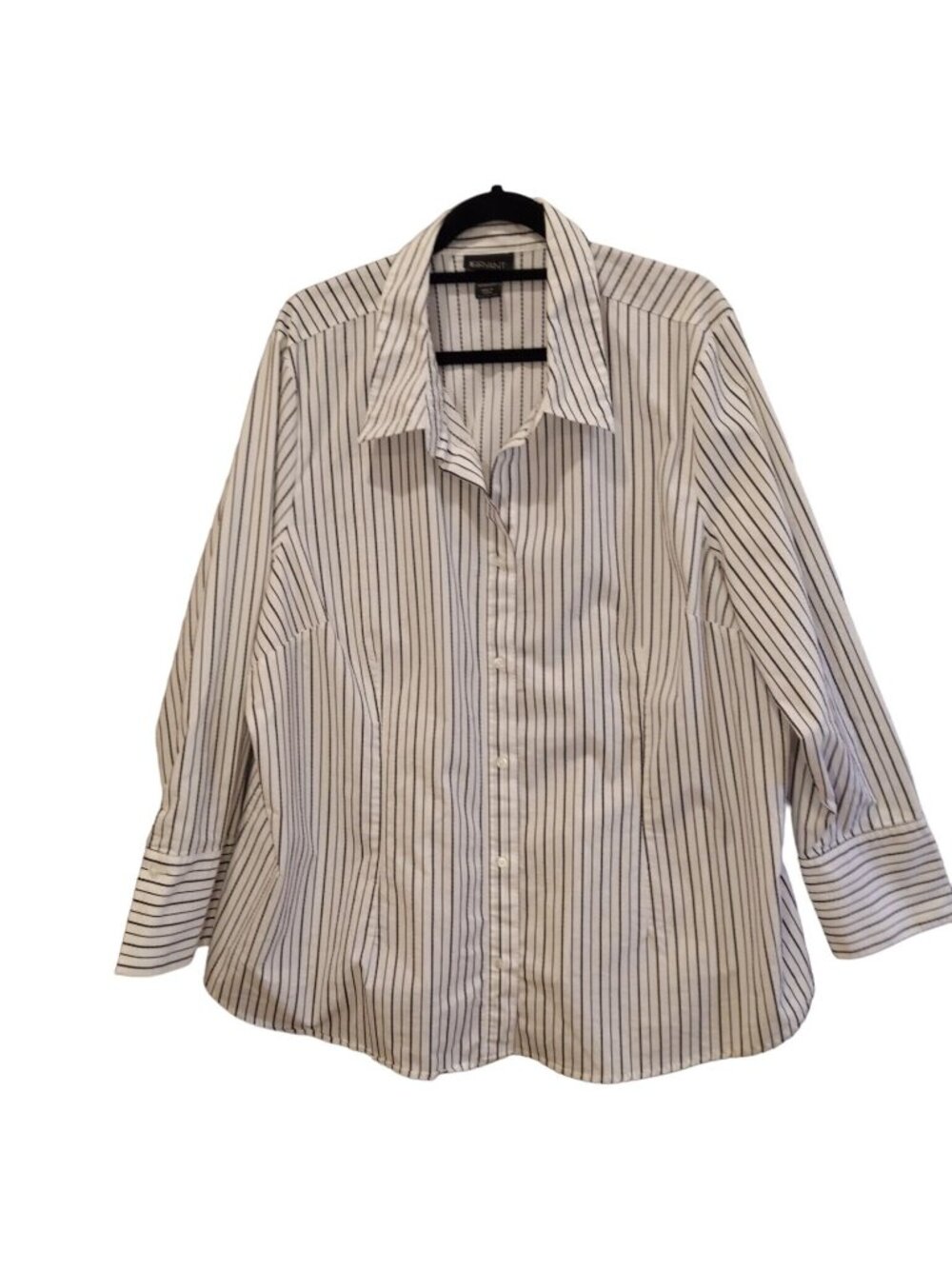 LANE BRYANT Womens 26/28 Black Striped White Fitted Button Shirt career business